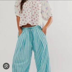 Free People Teal and White Striped Pants